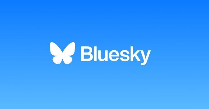 Logo van Bluesky: een blauw vlak met een witte vlinder