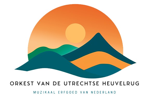 Logo van het Orkest Utrechtse Heuvelrug, met heuvels en een oranje zon