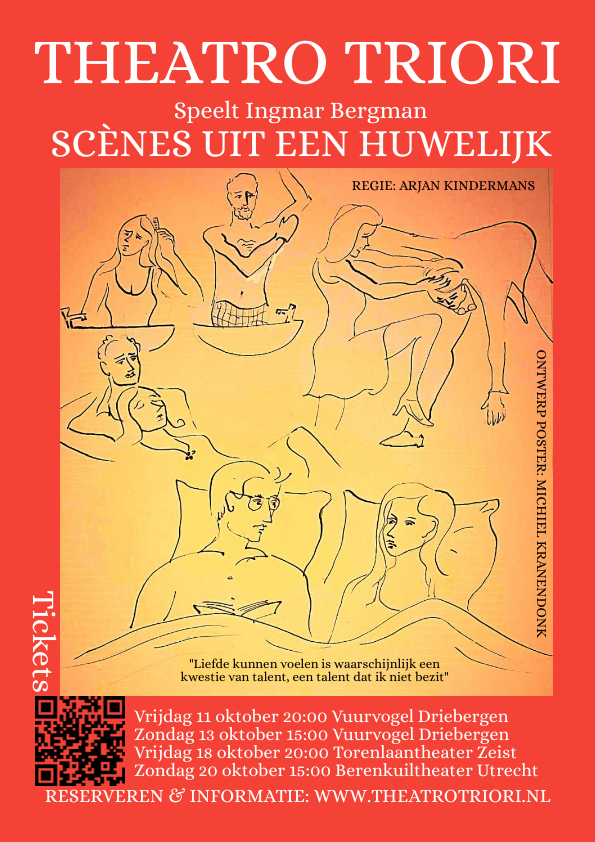 Poster van de voorstelling 'Scenes uit een huwelijk', 18 oktober in het Torenlaan Theater in Zeist