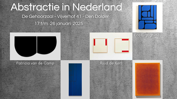 Affiche van de tentoonstelling Abstractie in Nederland, binnenkort in de Gehoorzaal in Den Dolder